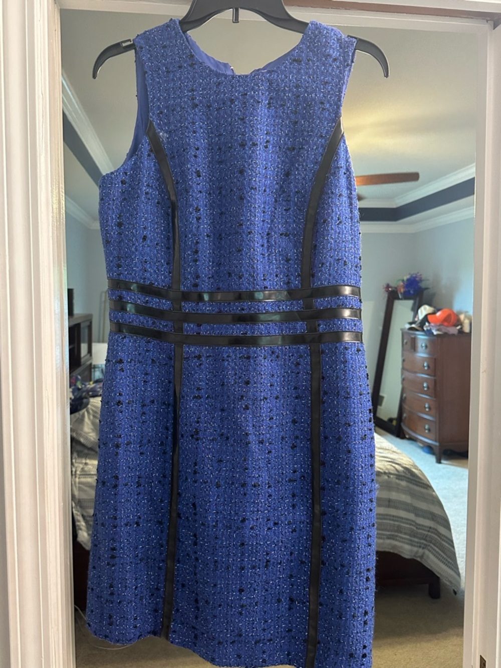 Michael Kors Royal Blue Tweed Mini Dress with Black Trim